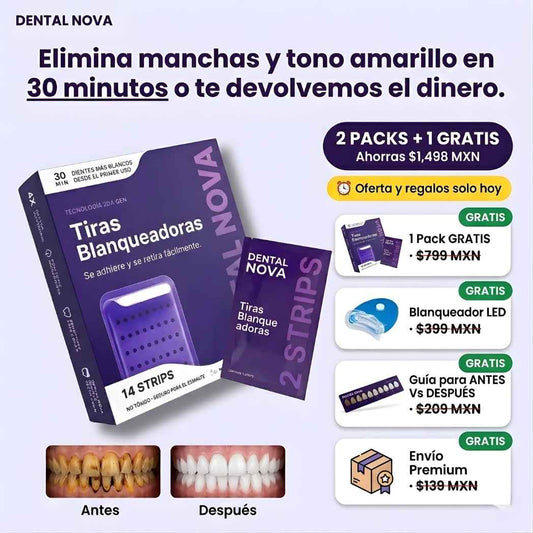 Tiras Blanqueadoras Dental Nova - Elimina Manchas y Tono Amarillo en 30 Minutos